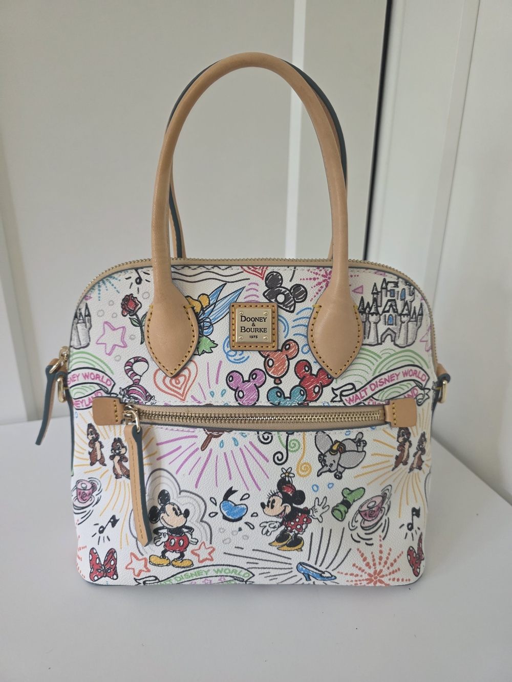EUC Dooney & Bourke White Disney Sketchbook Print Satchel
